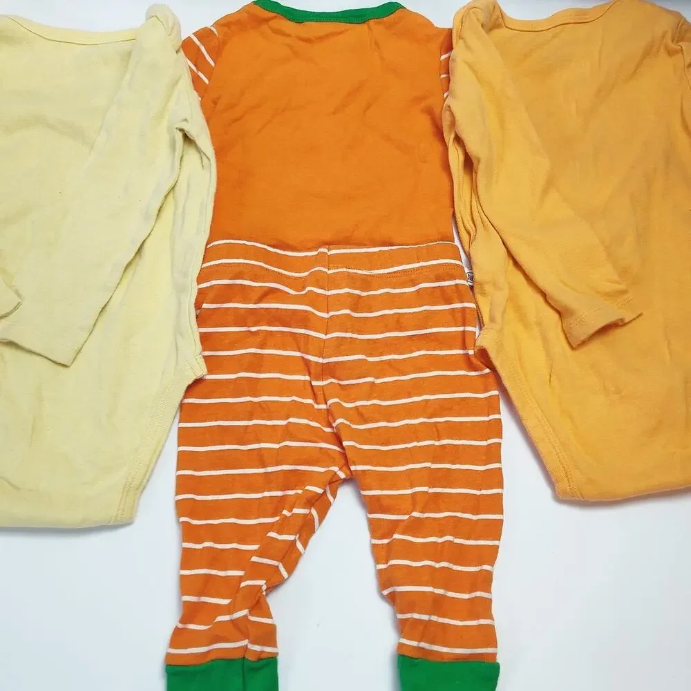 Baby 12M Halloween Pumpkin Pajamas Honest Bodysuit Lot 3Pc Fall